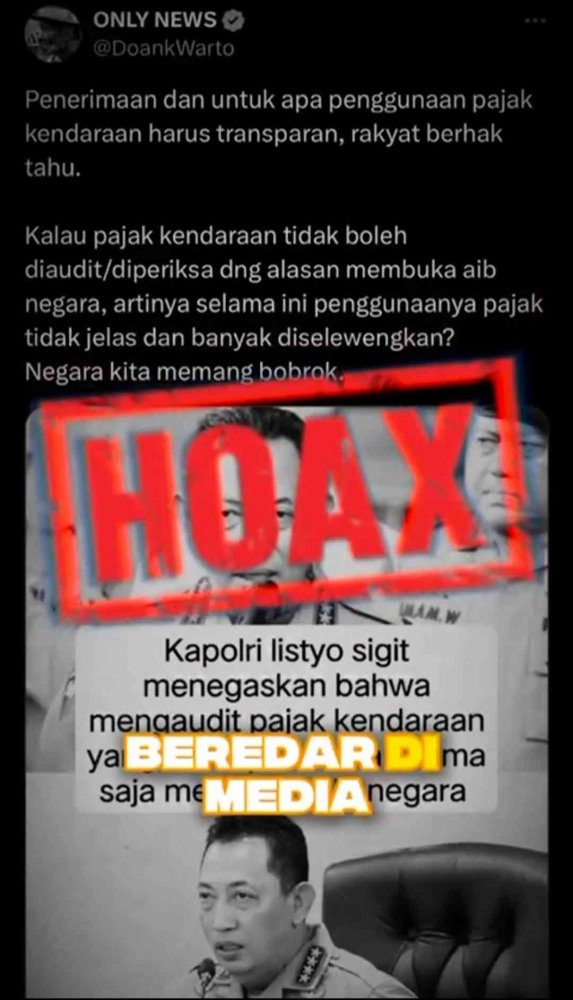 Hoaks Audit Pajak Kendaraan: Nama Kapolri Dicatut, Warganet Diminta Lebih Kritis